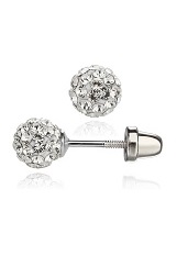 very cute silver pave ball April birthstone baby earrings